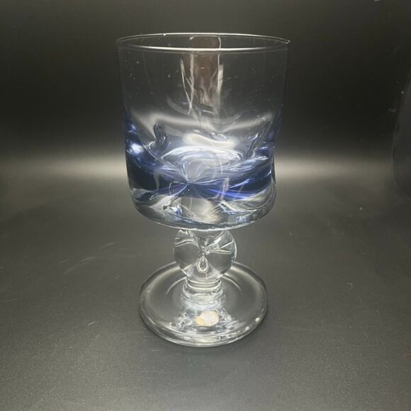 Murano Sommerso Handmade Blue Pinched Wine Goblets Set Of 4 Italy - Picture 4 of 5